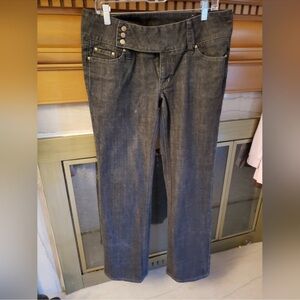 Gray Denim Pants with Snap Closure Detail